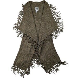 Curio Fringed Olive Green Open-front Long Sweater Vest Size XL